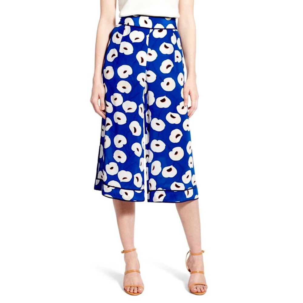 Olivia Palermo + Chelsea28 Blue Floral Silk Culottes